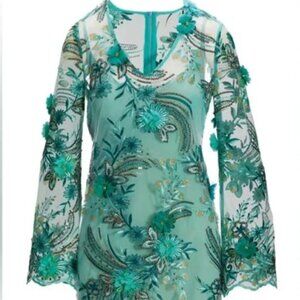 Boston Proper Flare Sleeve Sequin Embroidered Mesh Dress